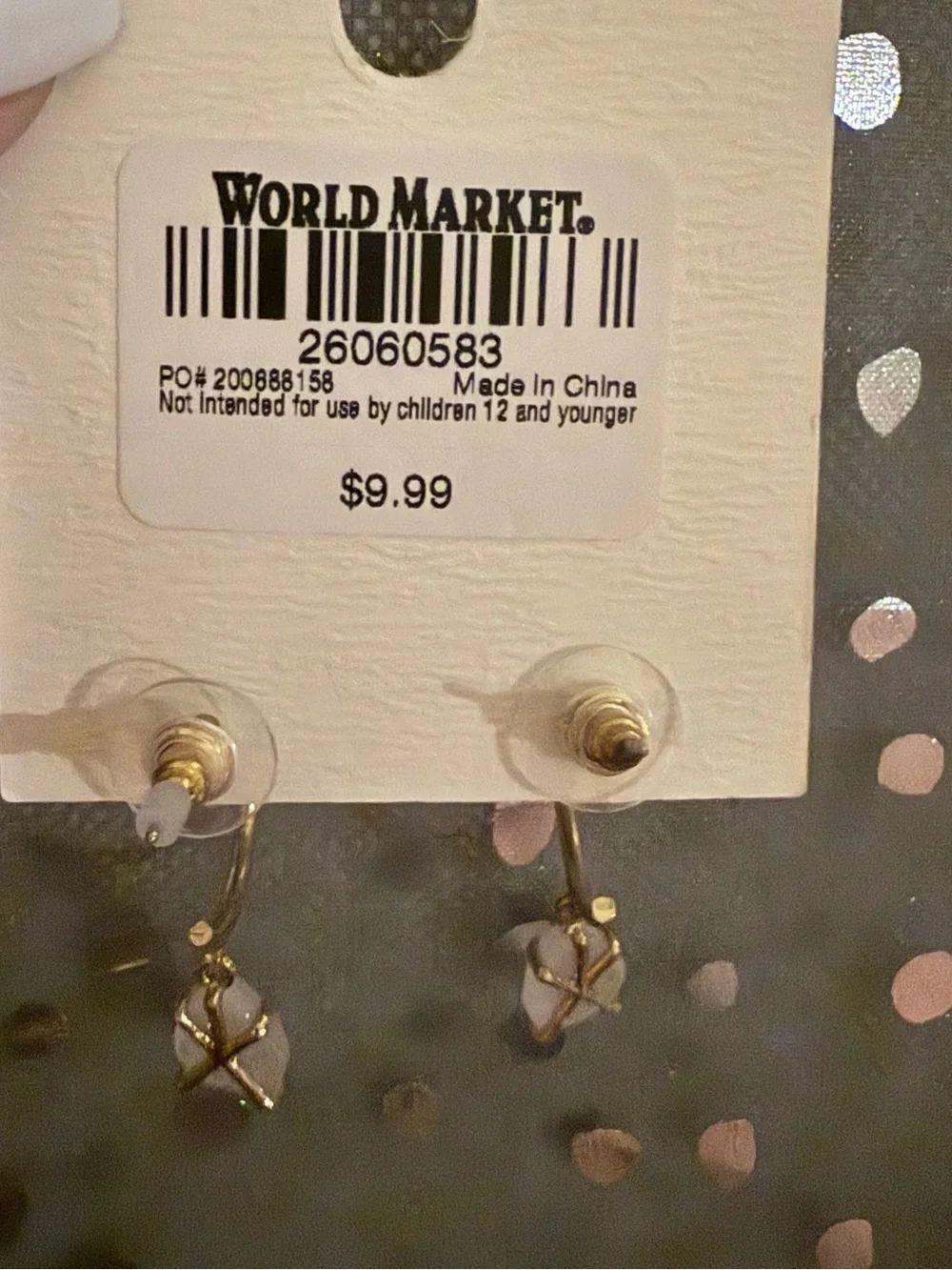 Cost Plus World Market Gold Hoop Earrings with White Semi-Precious Drops